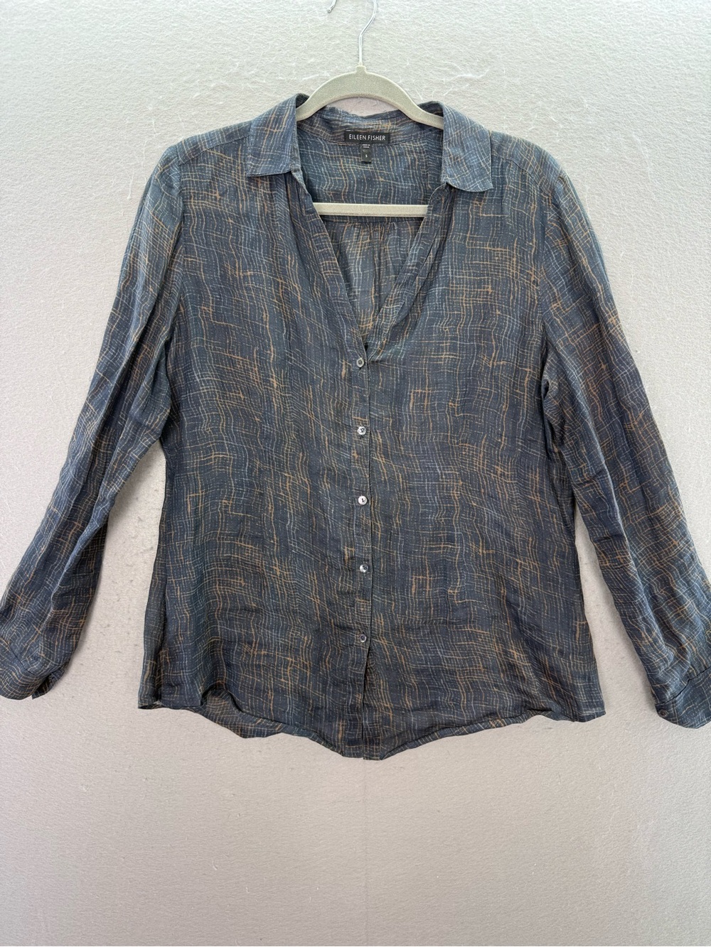 Eileen Fisher - women’s Sheer silk cotton Abstract print button down shirt top S - Picture 2 of 5